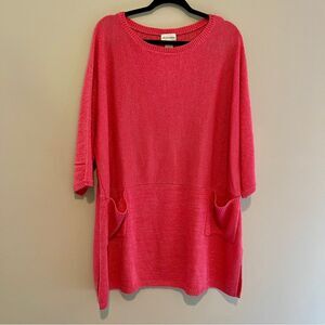 Soft Surroundings Salmon Pink Slouchy Sweater Tunic Dress One Size Pockets